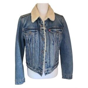 levis premium big E denim trucker ex-boyfriend jacket sherpa lined womens small